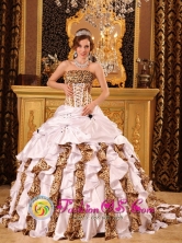 Duran  Ecuador 2013 sweet sixteen Dress with Taffeta and Leopard Ruffles Beaded Decorate Bust Droped Waist Ball Gown Brush Train Style QDZY010FOR