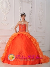 Duran  Ecuador Unique Red Sweetheart Customer Made Orange Sweet sixteen Dress With Beading and Appliques Taffeta Style QDZY344FOR