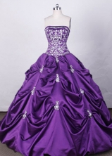 Elegant Ball Gown Strapless FLoor-Length Purple Beading And Appliques Quinceanera Dresses Style FA-S-077