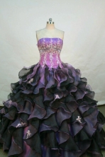 Elegant ball gown strapless floor-length appliques fuchsia quinceanera dress with rolling flowers FA-X-046