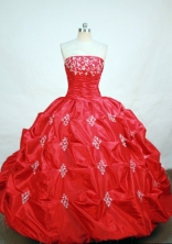 Elegant ball gown strapless floor-length  red taffeta appliques quinceanera dress FA-X-011