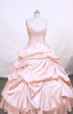 Exclusive ball gown sweetheart-neck floor-length pink taffeta embroidery with beading quinceanera dress FA-X-049