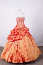Fashionable Ball Gown Strapless FLoor-Length Orange Appliques And Beading Quinceanera Dresses Style FA-S-123