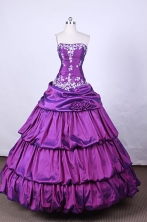 Fashionable Ball Gown Strapless FLoor-Length Purple Beading and Appliuqes Quinceanera Dresses Style FA-S-066