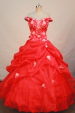 Gorgeous ball gown off the shoulder floor-length appliques red organza quinceanera dress FA-X-029