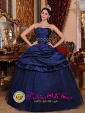 Guayaquil Ecuador 2013 Summer Navy Blue Strapless Tulle and Taffeta Pick-ups Beading and Ruch sweet sixteen Dress Style QDLMYYUKFOR