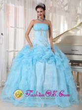 Guines Cuba Sweet sixteen Baby Blue Ball Gown Dresses With Organza Pick-ups Beading and Ruch Style PDZY736FOR
