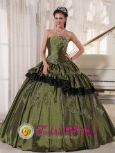Holguin Cuba Customize Olive Green Taffeta Strapless Appliques beading Sweet sixteen Dresses Party Style PDZY517FOR