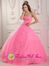 Las Tunas Cuba Fabulous Rose Pink For Classical Sweet sixteen Dress With Appliques Decorated Style QDZY148FOR