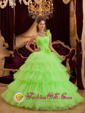 Las Tunas Cuba Stuuning Spring Green One Shoulder Ruffles Layered Quinceanera Cake Dress In Illinois Style QDZY117FOR