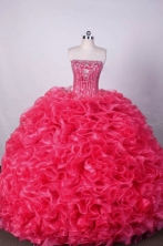 Luxurious Ball Gown Strapless FLoor-Length Organza Hot Pink Beading Quinceanera Dresses Style FA-S-038