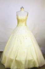 Modest A-line strapless floor-length champagne appliques quinceanera dress FA-X-018