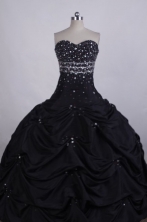 Modest Ball Gown Strapless FLoor-Length Black Beading Quinceanera Dresses Style FA-S-028