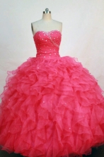 Modest ball gown sweetheart-neck floor-length coral red organza beading quinceanera dress FA-X-059