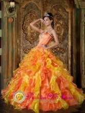 Moron Cuba Exclusive Strapless Orange Sweet sixteen Dress Appliques Decorate Organza Ruffles Ball Gown For 2013 Style QDZY241FOR