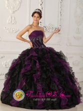 Nueva Gerona Cuba Purple and Black Brand New sweet sixteen Dress With Beaded Decorate and Ruffles Floor Length For 2013 Fall Style QDZY027FOR