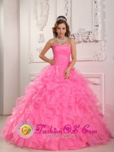 Nueva Gerona Cuba Romantic Sweetheart Rose Pink Organza Beading Ball Gown Sweet sixteen For Spring Style QDZY142 FOR