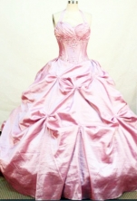 Perfect Ball Gown Halter Top Neck Floor-length Taffeta Pink Quinceanera Dresses Style FA-C-005
