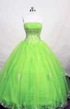 Perfect ball gown strapless floor-length appliques spring green quinceanera dresses FA-X-038