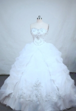 Perfect ball gown sweetheart-neck chapel white taffeta appliques quinceanera dress FA-X-48