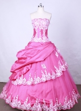 Popular Ball Gown Strapless FLoor-Length Hot Pink Beading And Appliques Quinceanera Dresses Style FA-S-104