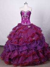 Popular Ball Gown Strapless FLoor-Length Taffeta Purple Appliques and Beading Quinceanera Dresses Style FA-S-053
