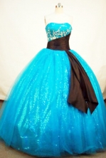 Popular Ball Gown Strapless Floor-length Tulle Aqua BlueQuinceanera Dresses Style FA-C-017