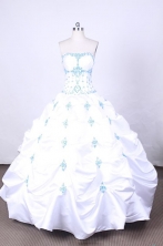 Pretty Ball Gown Strapless FLoor-Length Taffeta White Appliques Quinceanera Dresses Style FA-S-058