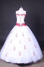 Pretty Ball Gown Strapless FLoor-Length White Beading And Appliques Quinceanera Dresses Style FA-S-070