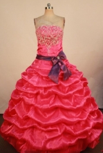 Pretty Ball Gown Strapless Floor-Length Hot Pink Beading and Applqiues Quinceanera Dresses Style FA-L042401