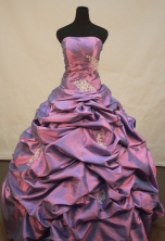 Pretty Ball Gown Strapless Floor-Length Orangza Purple Appliques Quinceanera Dresses Style FA-S-140