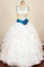 Pretty ball gown halter top floor-length beading sash with turquoise white quinceanera dress FA-X-023