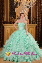 Santo Domingo  Ecuador Organza Apple Green Ruffled Layers Decorate  Ruching sweet sixteen  Dress With Sweetheart Neckline Style QDZY118FOR
