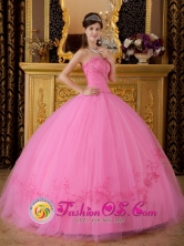 Santo Domingo  Ecuador Rose Pink  Sweetheart Floor-length Tulle  sweet sixteen Dress For 2013 Appliques Decorate Style QDZY185FOR 