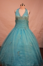 Sweet A-line Halter TopFloor-length Quinceanera Dresses Appliques with Beading Style FA-Y-0054