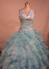 Sweet Ball Gown Halter Top Neck Floor-Length Baby Blue Quinceanera Dresses Style LJ042471