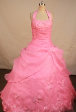 Sweet Ball Gown Halter Top Neck Floor-Length Baby Pink Quinceanera Dresses Style LJ42470
