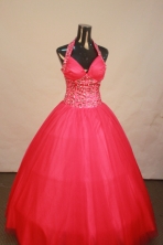 Sweet Ball Gown Halter Top Neck Floor-Length Hot Pink Beading Quinceanera Dresses Style FA-S-159