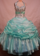 Sweet Ball Gown Halter Top Neck Floor-Length Light Blue Beading Quinceanera Dresses Style FA-S-137