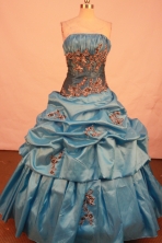 Sweet Ball Gown Strapless Floor-Length Blue Beading and Appliques Quinceanera Dresses Style FA-S-187