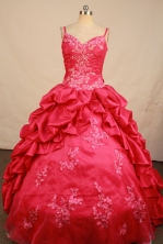 Sweet Ball Gown Straps Floor-Length Hot Pink Beading and Appliques Quinceanera Dresses Style FA-S-16