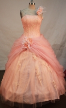 Sweet Ball gown One Shoulder Neck Floor-length Quinceanera Dresses Appliques Style FA-Y-0066