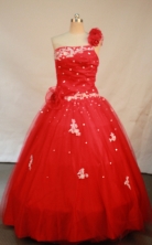 Sweet Ball gown One Shoulder Neck Floor-length Quinceanera Dresses Appliques with Beading Style FA-YL042408