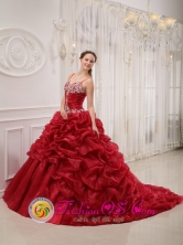 Trinidad Cuba Spaghetti Straps Brand New Wine Red Sweet sixteen Dress Beading Court Train Organza Ball Gown For 2013 Winter Style QDZY335FOR