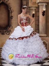 White Ball Gown Sweetheart Floor-length sweet sixteen Dress With Organza and Leopard Ruffles  Style QDZY245FOR