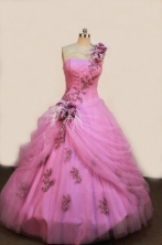Wonderful Ball gown One Shouler Neck Floor-length Quinceanera Dresses Appliques with Beading Style FA-Z-0076