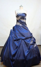 Wonderful ball gown strapless floor-length  appliques navy blue taffeta quinceanera dress FA-X-023