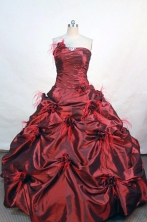 Wonderful ball gown strapless floor-length wine red taffeta quinceanera dress FA-X-52