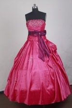 Classical Ball Gown Strapless Floor-length Red Quinceanera Dress LZ426026