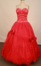 Cute ball gown sweetheart-neck floor-length net red beading quinceanera dresses FA-X-095
